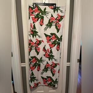 Italian Cotton Pink Hibiscus Green Leaf Tablecloth